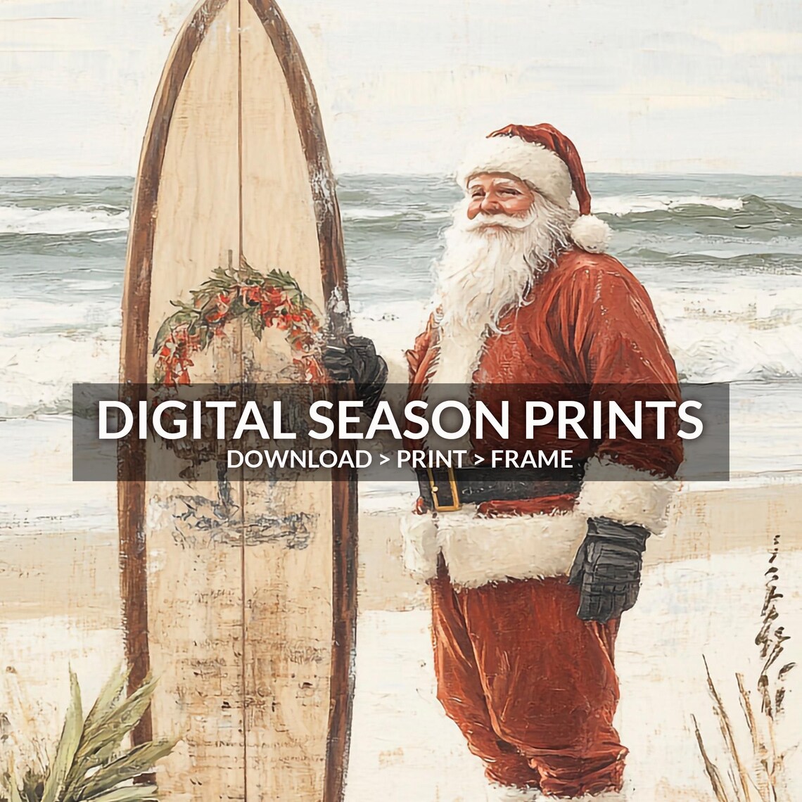 Santa Surfboard Beach Tropical Christmas Wreath Board Art Poster - Image 6