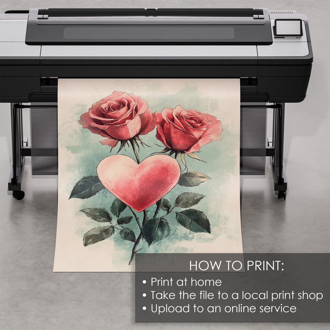 Pink Roses With Red Heart Watercolor Romantic Valentines Day Print - Image 5
