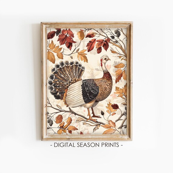 Vintage Thanksgiving Turkey With Colorful Autumn Foliage Poster