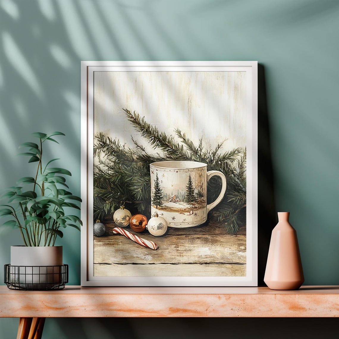Christmas Cocoa Mug Ornaments Candy Cane Cozy Holiday Still Life Print - Image 4