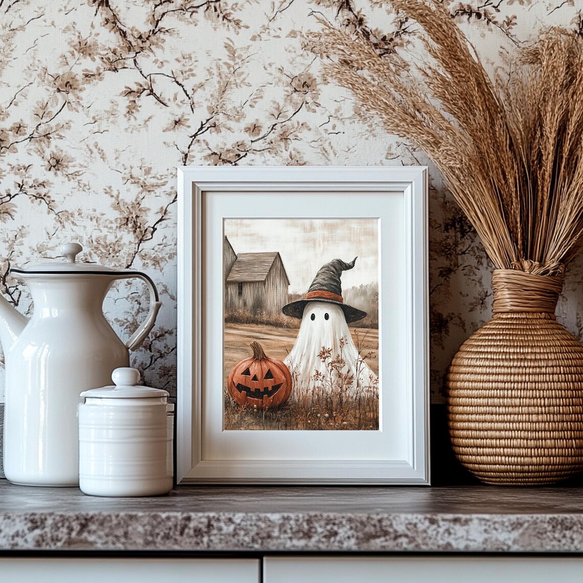 Ghosts Vintage Halloween Art Print, Rustic Pumpkin - Image 4