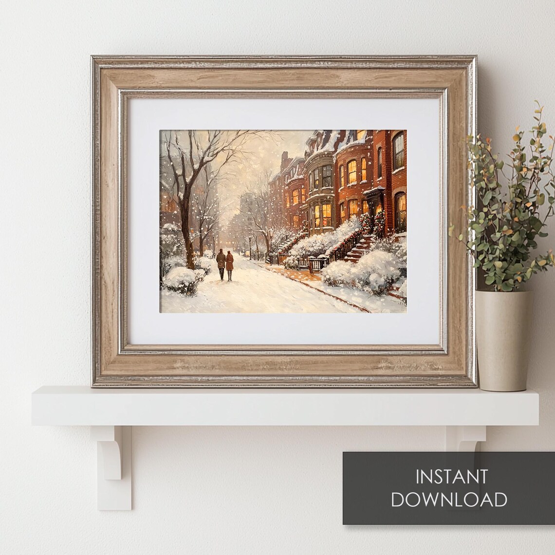 New York City Snowy Christmas Morning Street Brownstone Winter Print - Image 6