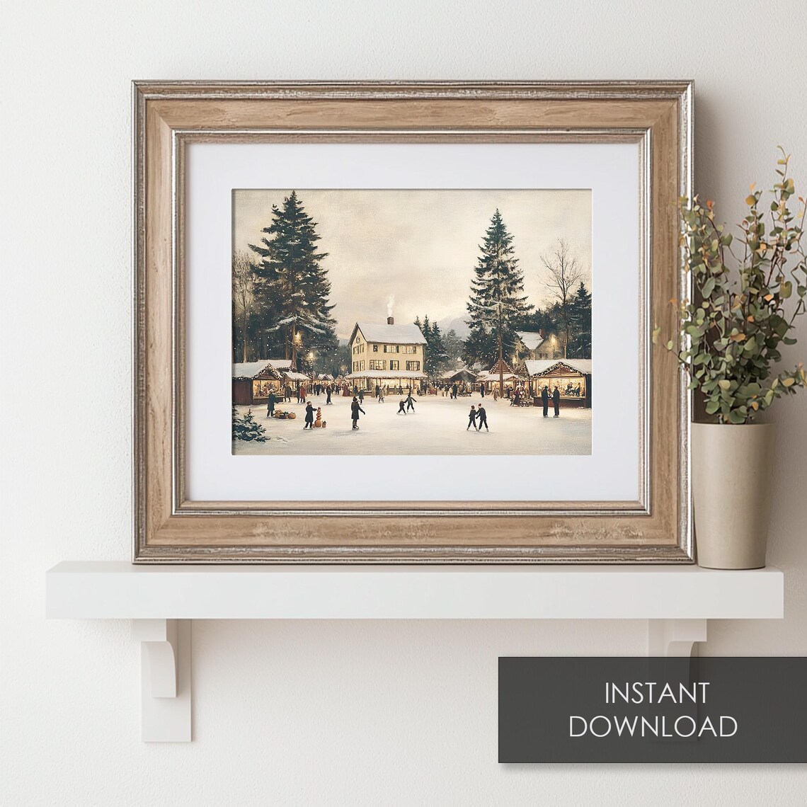 Winter Market Square Ice Skaters Vintage Holiday Scene Poster - Image 6