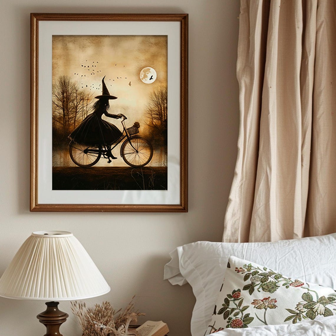 Witch Bicycle Full Moon Halloween Night Silhouette Gothic Art Poster - Image 5