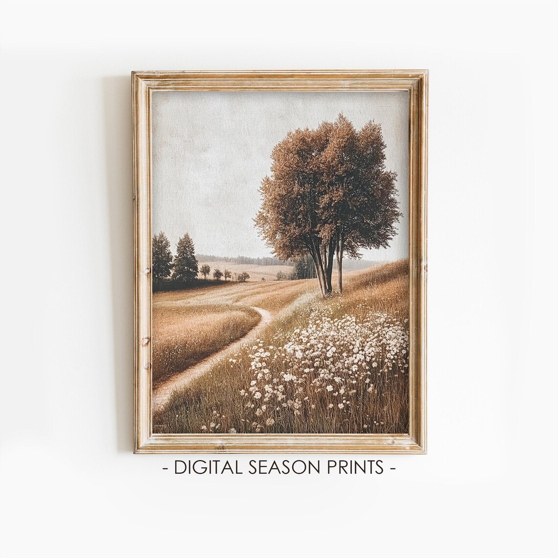 Autumn Field Pathway Wildflowers Golden Tree Country Landscape Poster