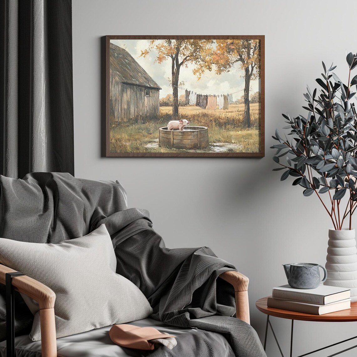 Pig Print, Vintage Farmhouse Country Cottagecore Art Print - Image 6