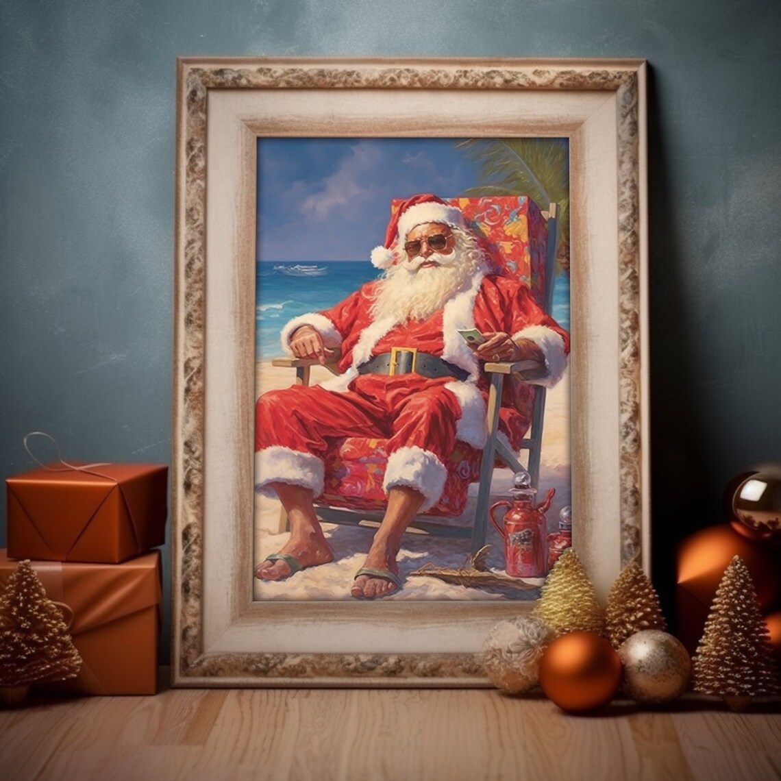 Santa Relaxing on Tropical Beach Chair Christmas Holiday Poster - Image 5