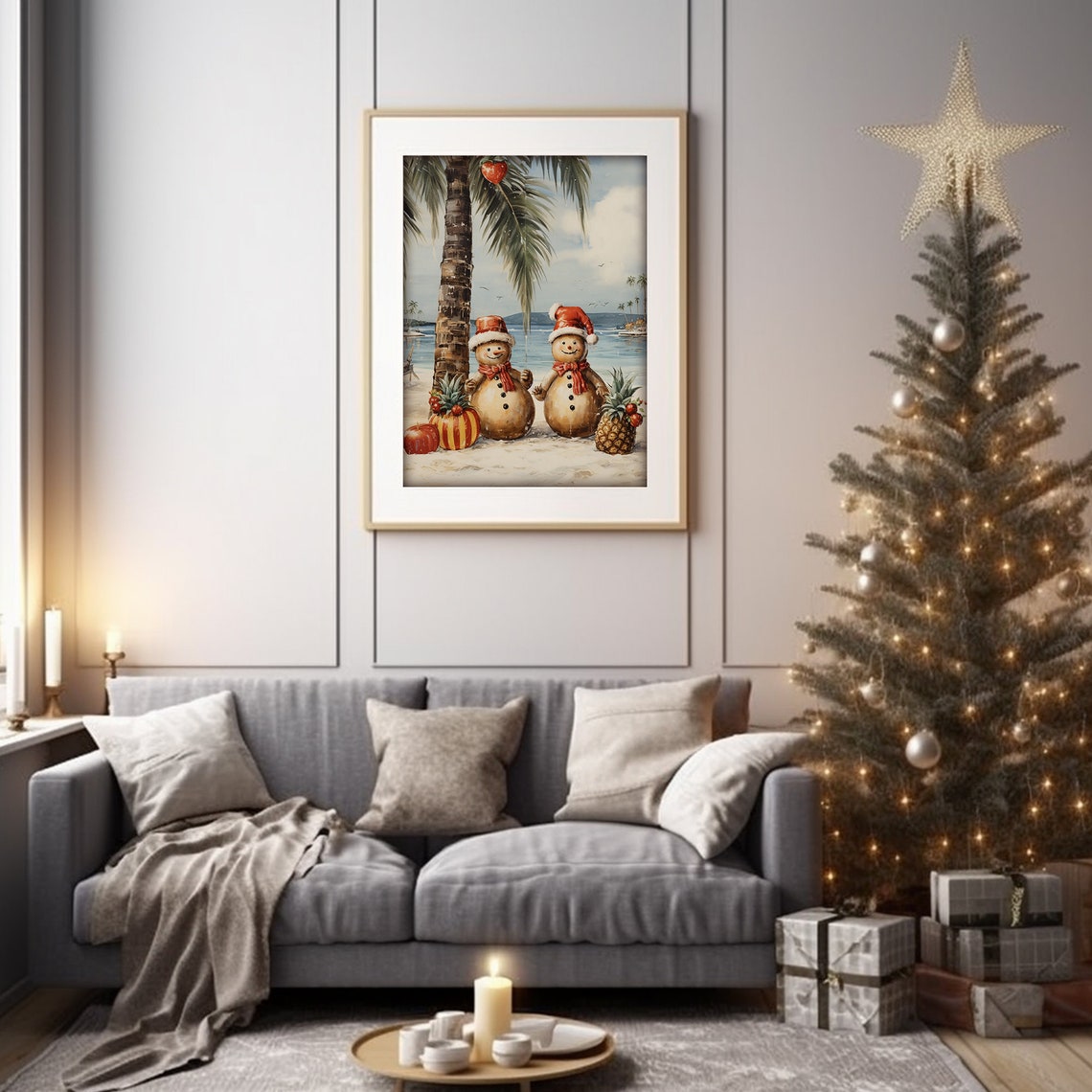 Snowmen on Tropical Beach Palm Trees Fun Christmas Holiday Poster - Image 4