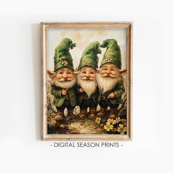 Leprechaun Print Vintage St Patricks Day Decor Rustic Irish Wall Art Irish Trickster Gnome Painting
