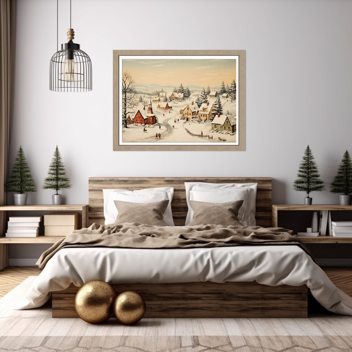 Vintage Christmas Town Print Winter Wall Art Christmas Village Print Holiday Painting Seasonal Home Decor - Image 5