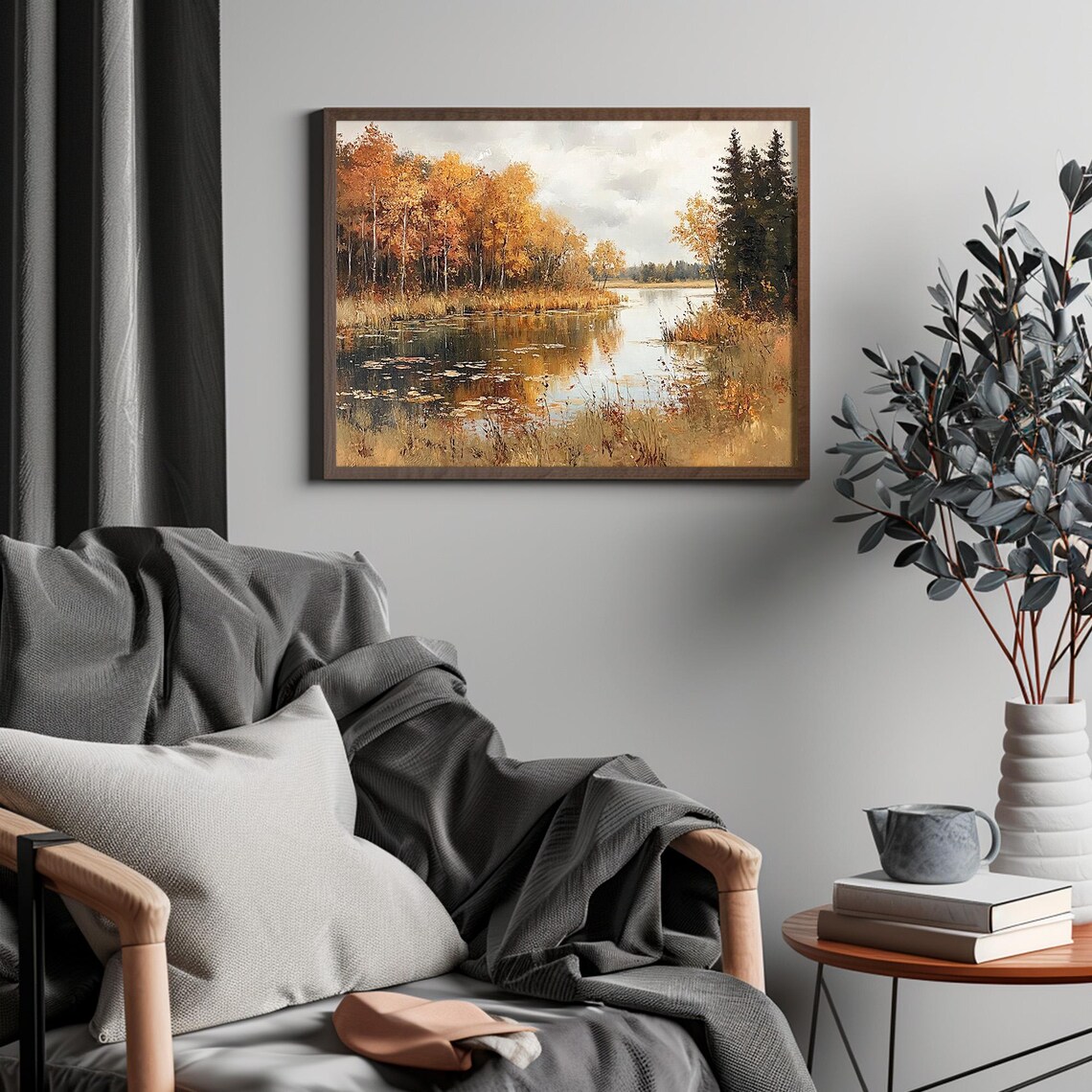 Golden Birch Trees by Autumn Lake Lily Pads Fall Landscape Poster - Image 4