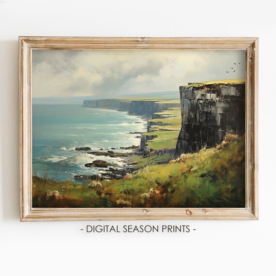 Irish Cliffs Of Donegal Seascape Painting Irish Landscape Print Ireland Wall Art St Patricks Day Prints Rustic Wall Art