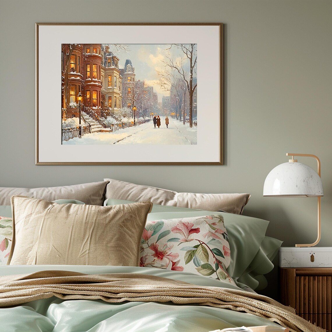 Snowy New York City Brownstone Street Winter Christmas Wall Art - Image 3