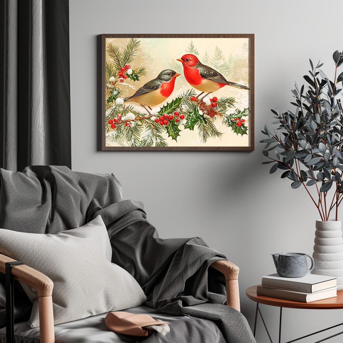 Red Birds on Snowy Holly Berries Winter Cardinal Christmas Poster - Image 4