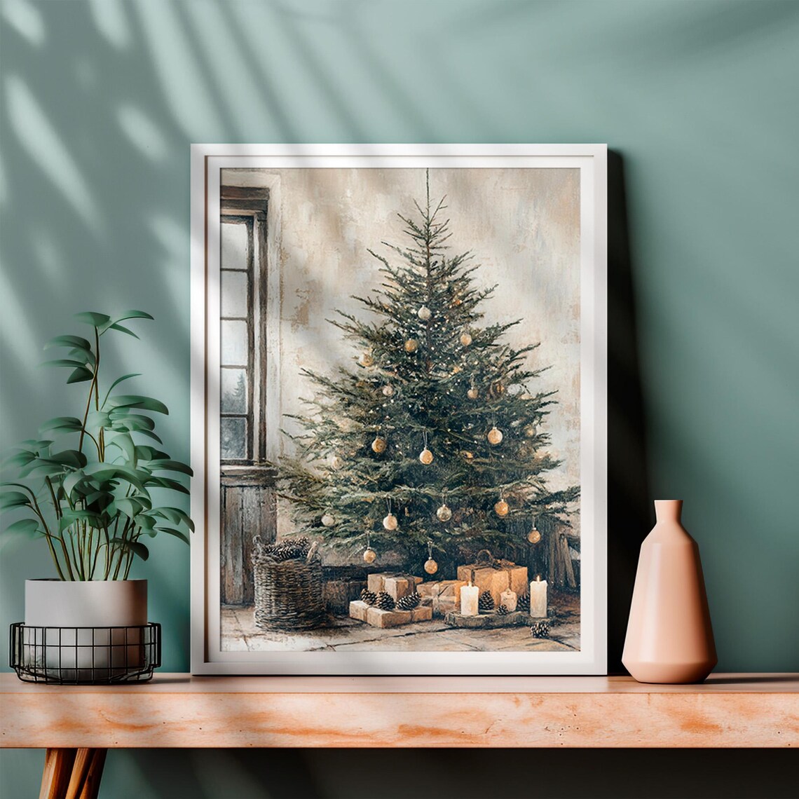 Vintage Christmas Tree Art Print, Rustic Farmhouse - Image 4