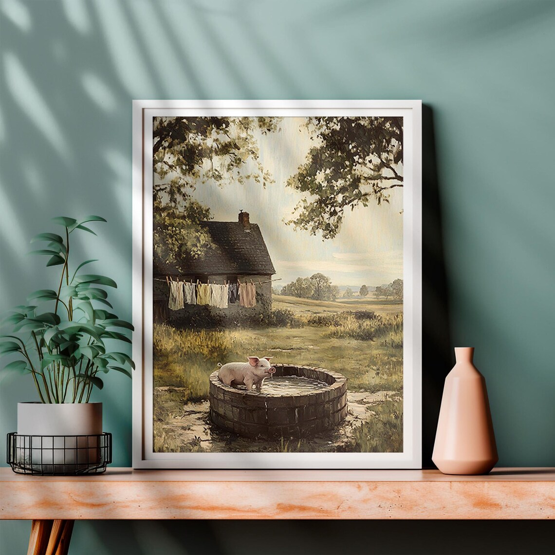 Vintage Pig Art Print, Farmhouse Cottagecore Decor - Image 4