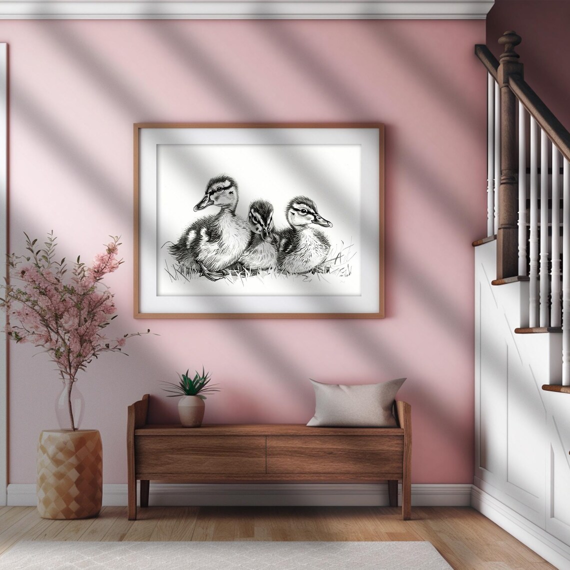 Baby Ducklings Pencil Sketch Nursery Farm Animal Drawing Art Print - Image 4
