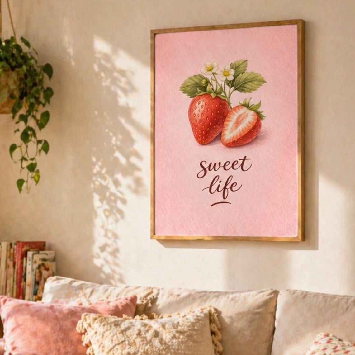 Strawberry Sweet Life Quote, Cute Kitchen Art Print