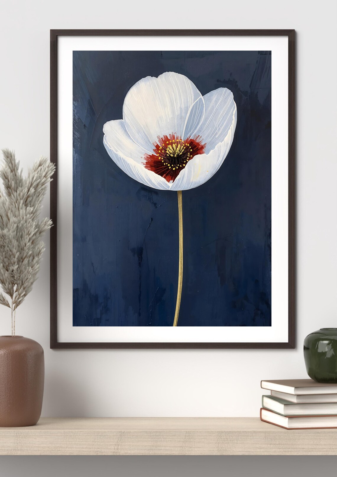 Minimalist White Flower Botanical Art Print, Modern