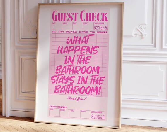 Guest Check Wall Art Funny Bathroom Decor Y2k Aesthetic Wall Art Pink Decor Retro Print Funny Bathroom Art Guest Check Print Pink Poster