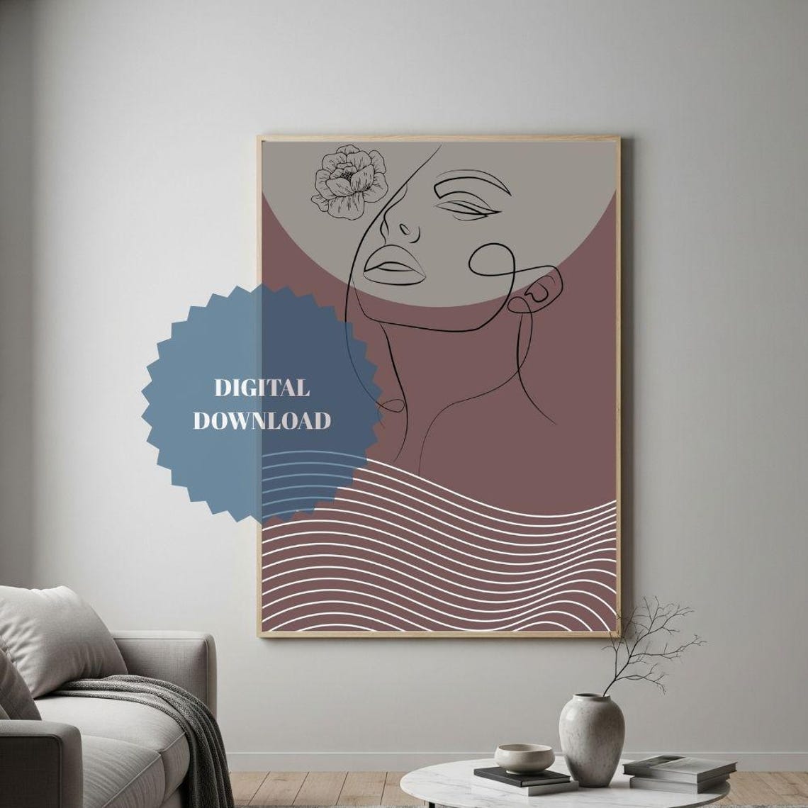 Abstract Female Face Line Art Print Minimalist Floral Decor