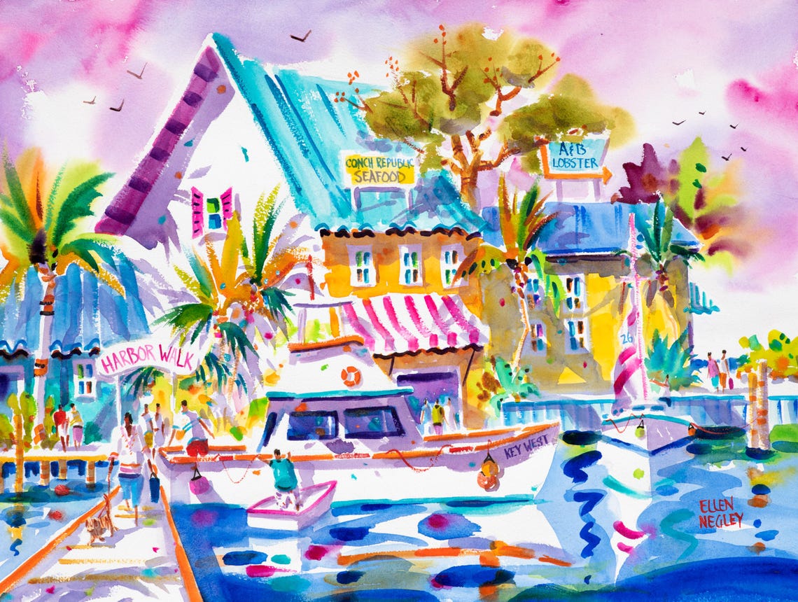 Key West Harbor Walk with Conch Republic Seafood Boat Poster