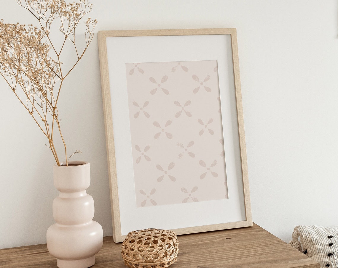 Boho Block Pattern Blush Floral Delicate Minimalist Decor Poster - Image 2