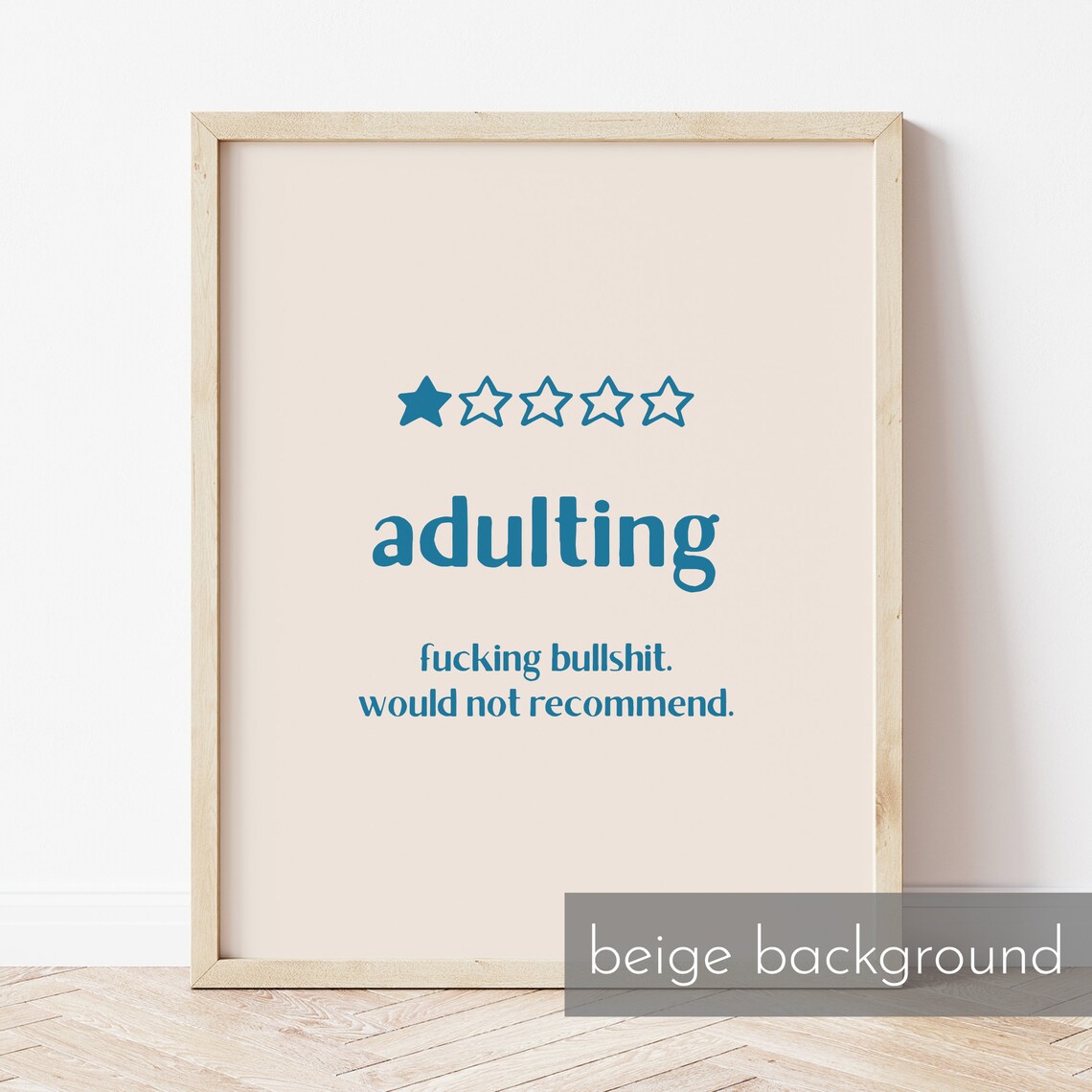Adulting One Star Review Blue Funny Quote Serif Typography Wall Art - Image 2