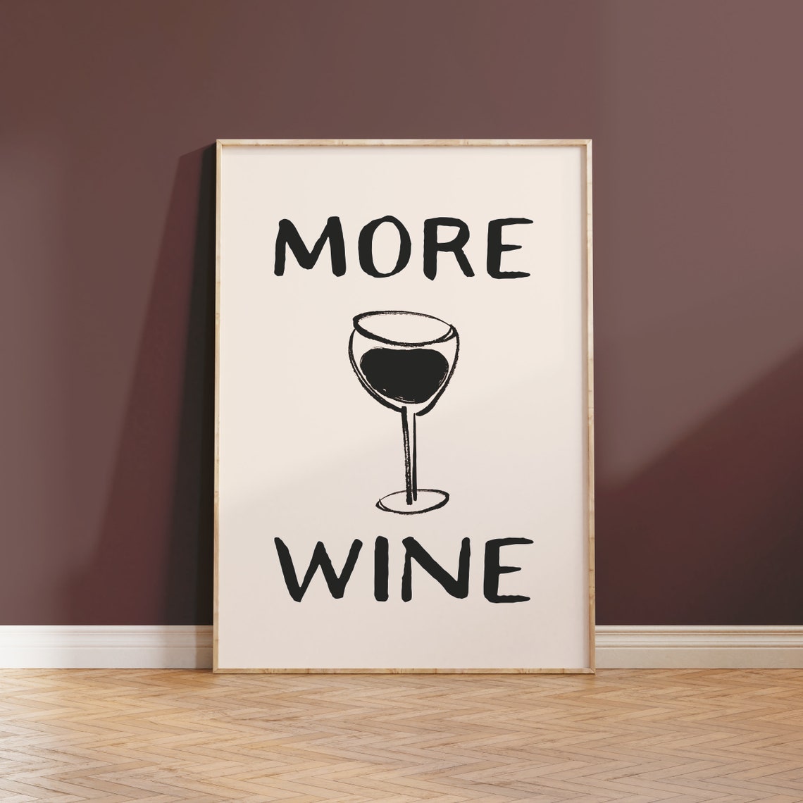 More Wine Black Text with Wine Glass Kitchen Typography Print