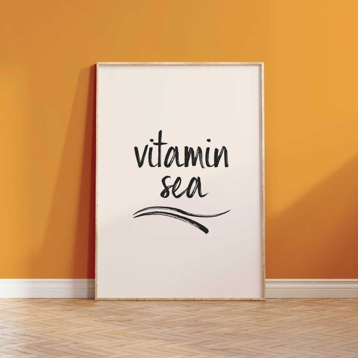 Vitamin Sea Soft Gray Brush Script Seaside Wave Typography Wall Art - Image 4