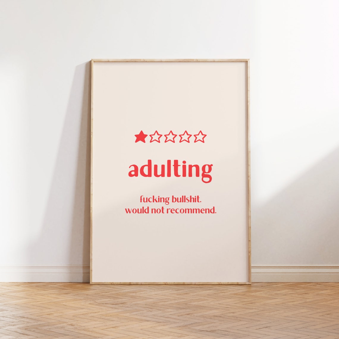Adulting One Star Review Red Funny Quote Serif Typography Wall Art - Image 4