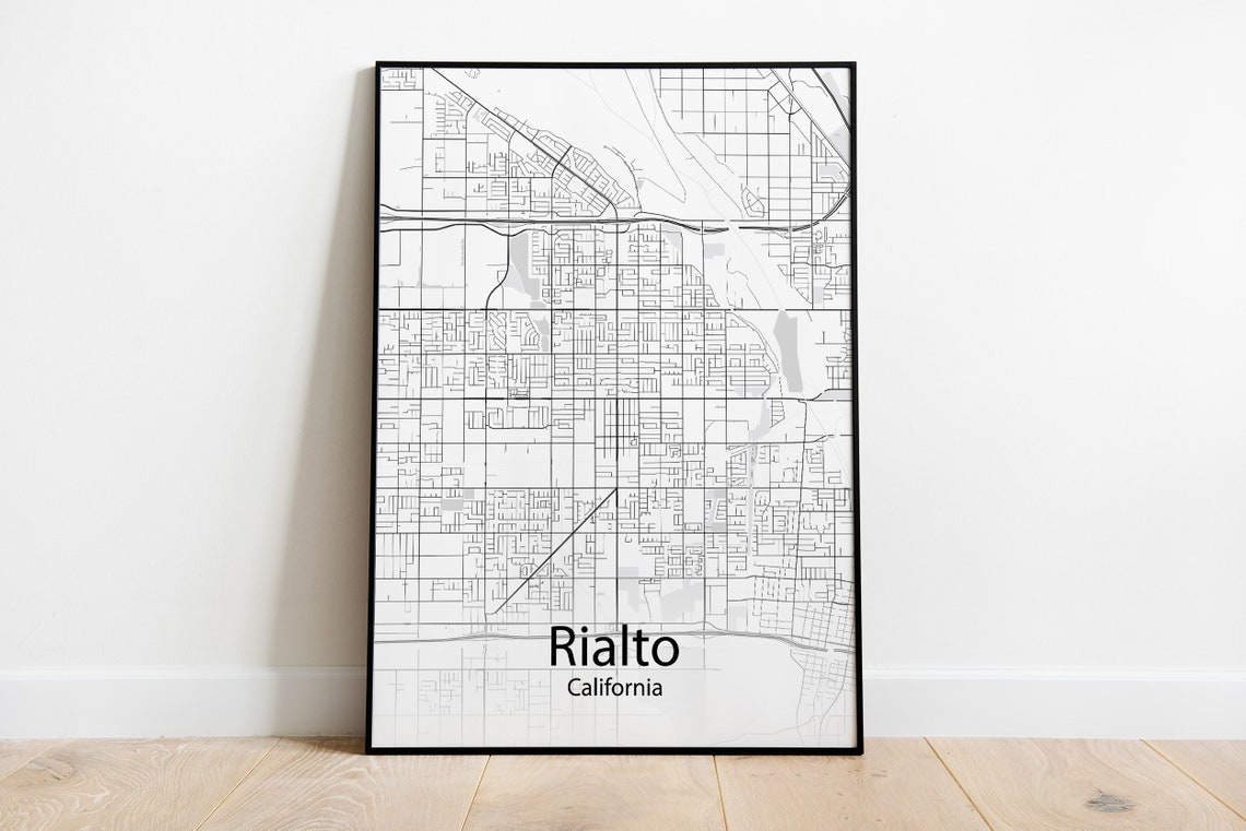 Rialto California Classic Black and White Modern City Map Poster Gift