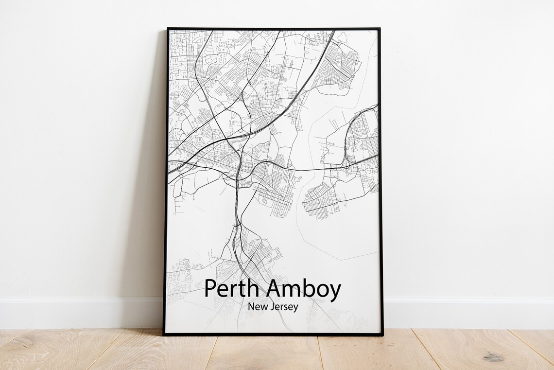 Perth Amboy New Jersey City Map Minimalist Black And White Street Art Poster