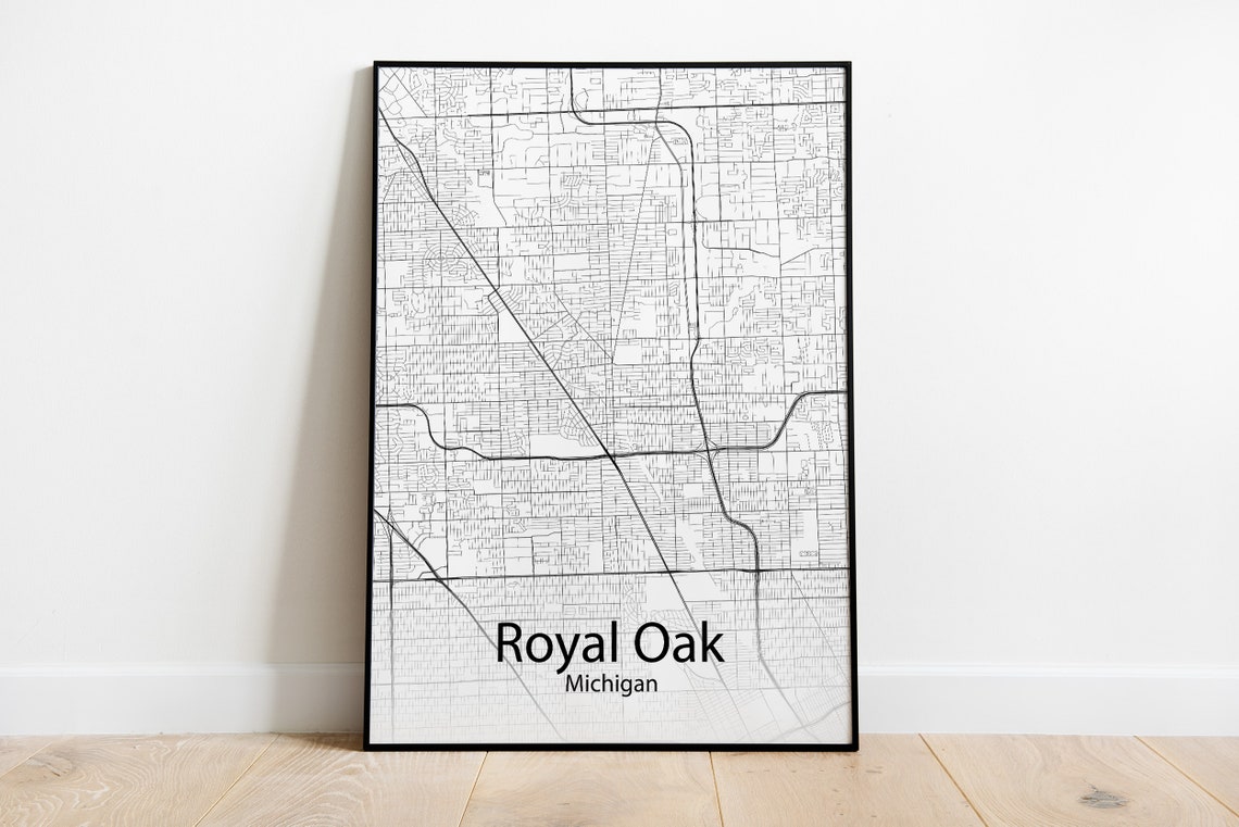Royal Oak Michigan Black and White Minimalist Street Map Poster