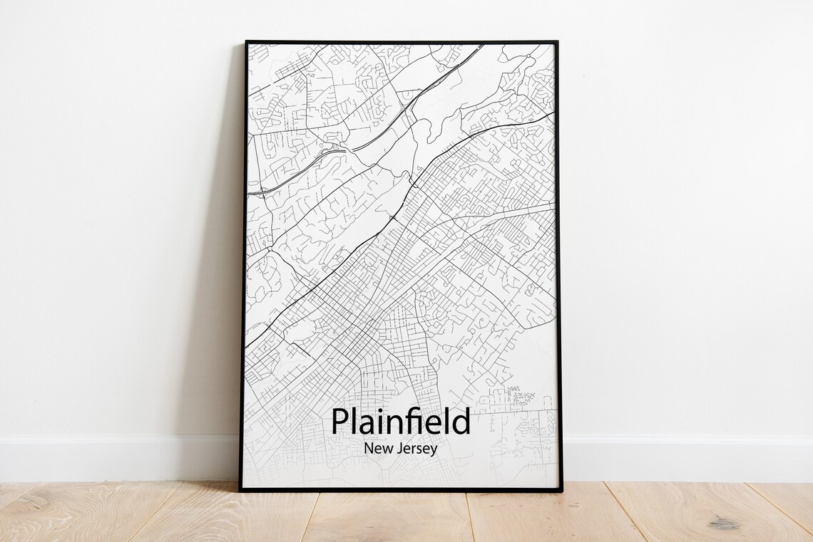 Plainfield New Jersey City Map Minimalist Black And White Street Art Poster