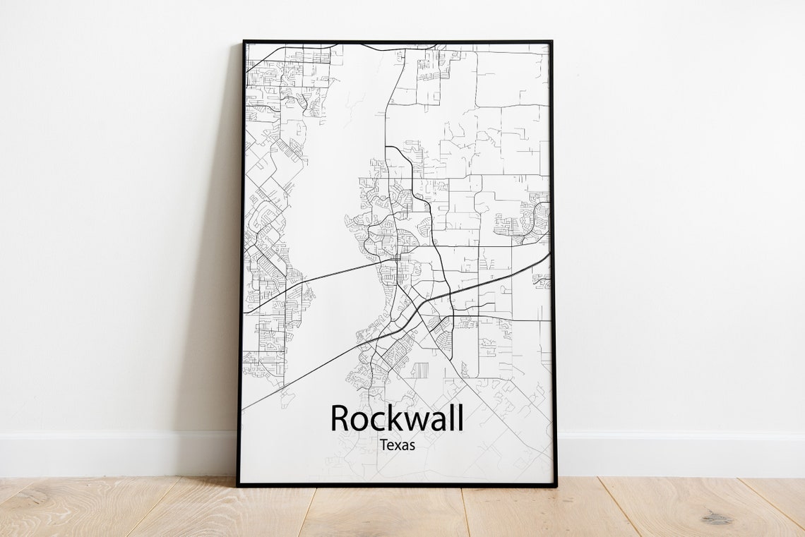 Rockwall Texas Minimalist Black and White City Street Map Poster
