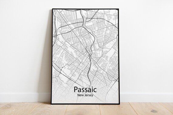 Passaic New Jersey City Map Minimalist Black And White Street Art Poster