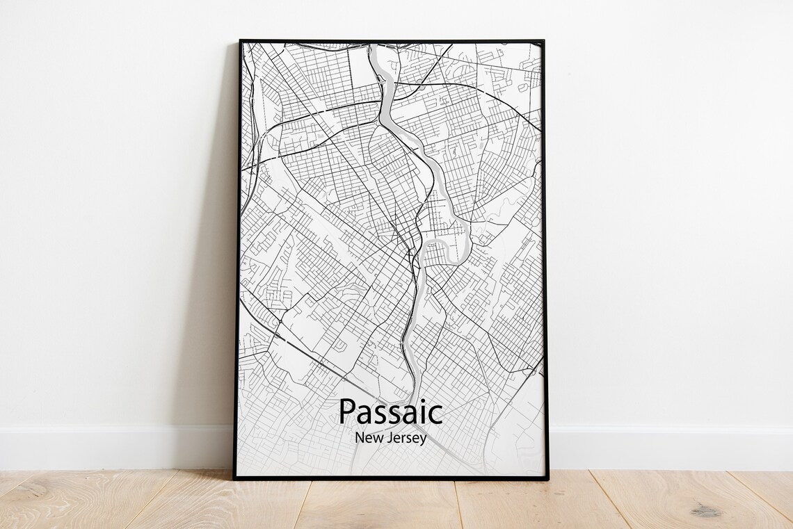 Passaic New Jersey City Map Minimalist Black And White Street Art Poster