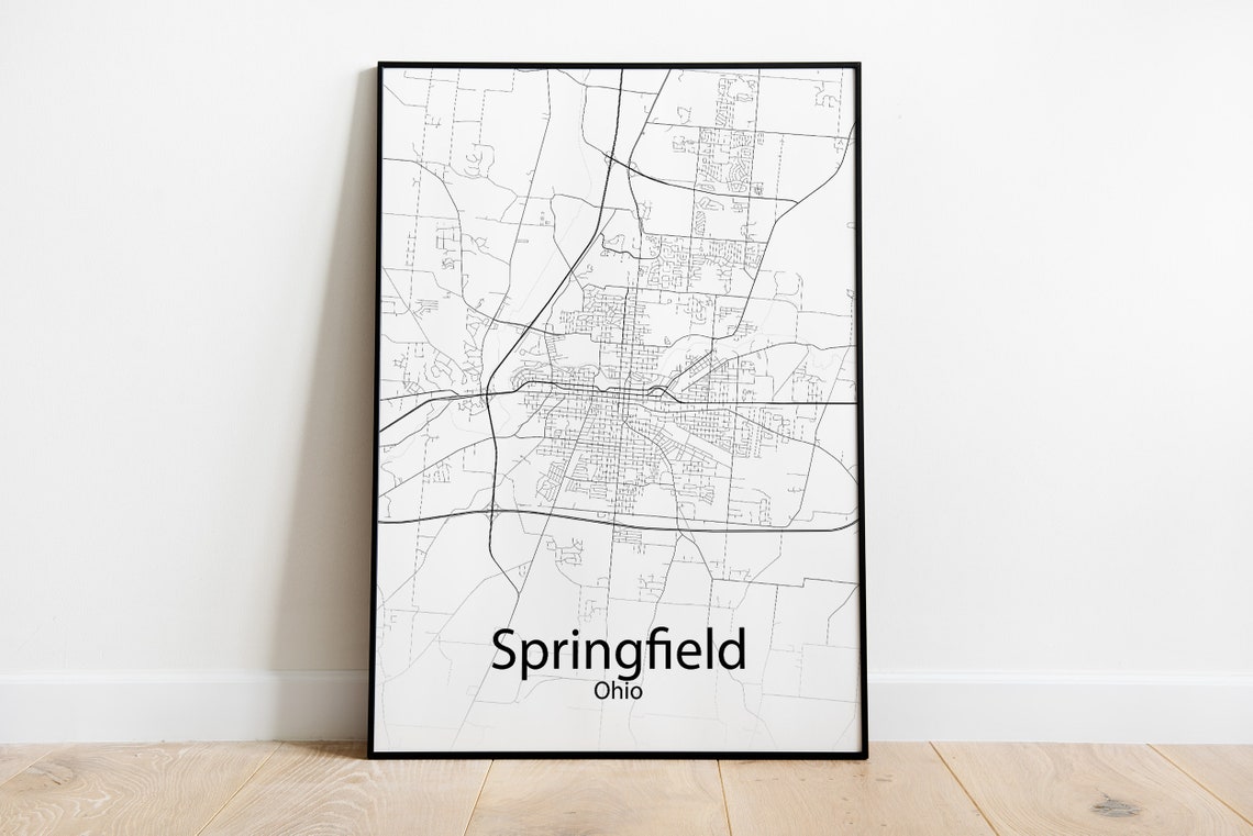 Springfield Ohio Minimalist Black And White City Street Map Poster