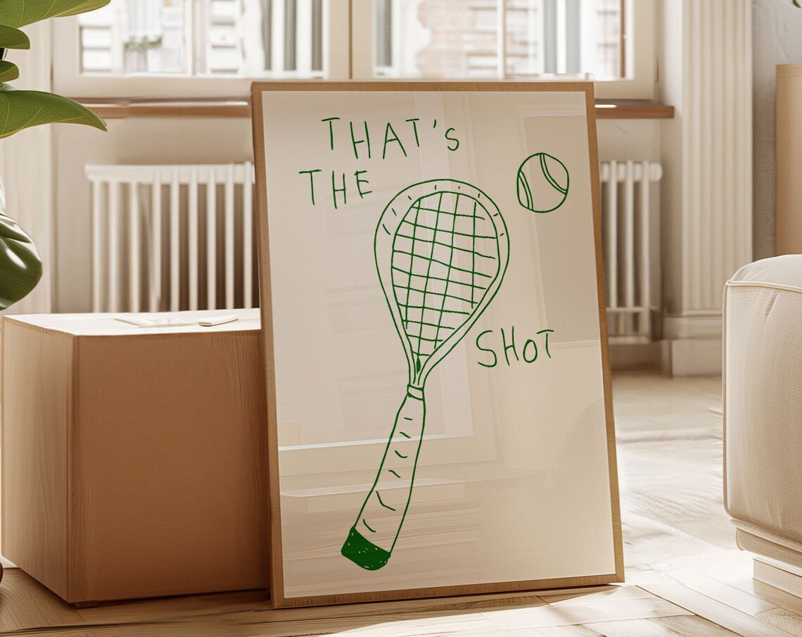 Thats The Shot Green Tennis Racket Line Drawing Sports Poster - Image 3