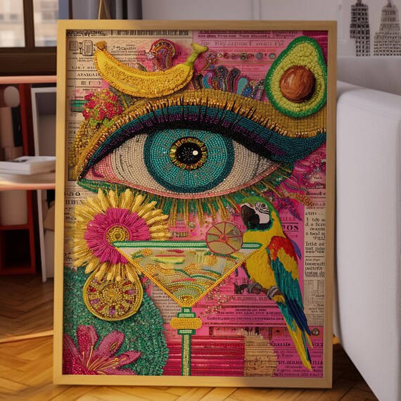 Jeweled Crystal Eye With Parrot Banana Avocado Tropical Art Poster