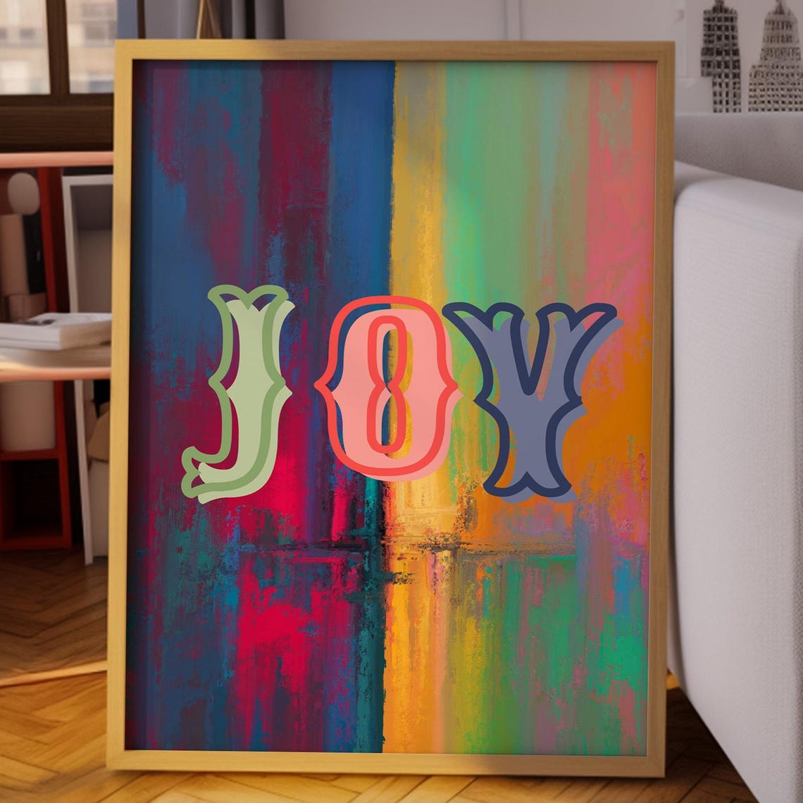 JOY Typography Over Rainbow Abstract Painted Motivational Poster