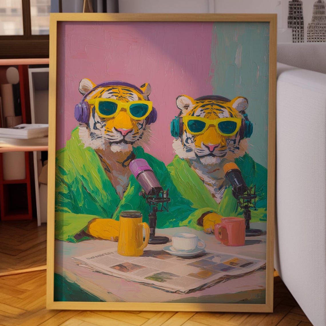 Twin Tiger Poster Colorful Pop Art Print Fun Retro Podcast Scene Wall Vibrant Home Decor Dopamine Maximalist