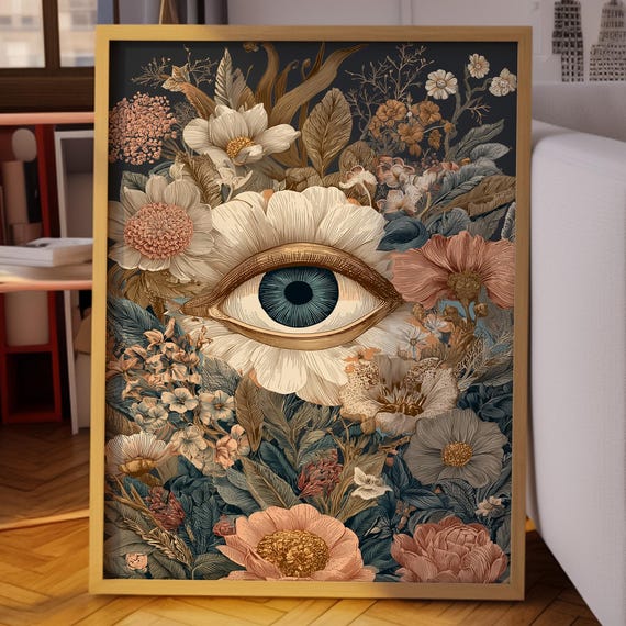 Eyeball Wall Art Floral Eye Botanical Surrealism Print Vintage Flower Illustration Mystical Nature Decor Bohemian Artwork