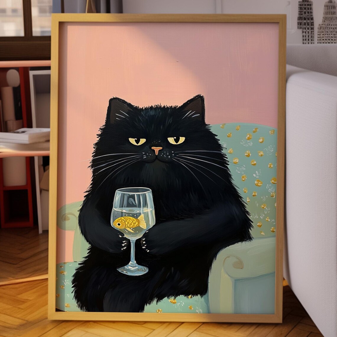 Stylish Cat Art Poster Funny Wall Decor Unique Gift For Lovers Quirky Home Whimsical Artwork