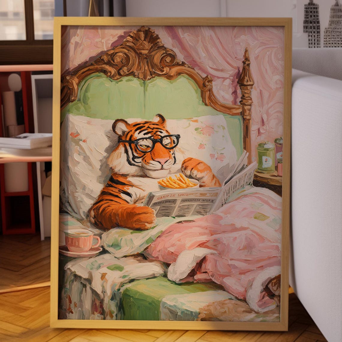 Tiger Wall Art Print Preppy Apartment Poster Colorful Decor Exotic Animal Maximalist Dopamine