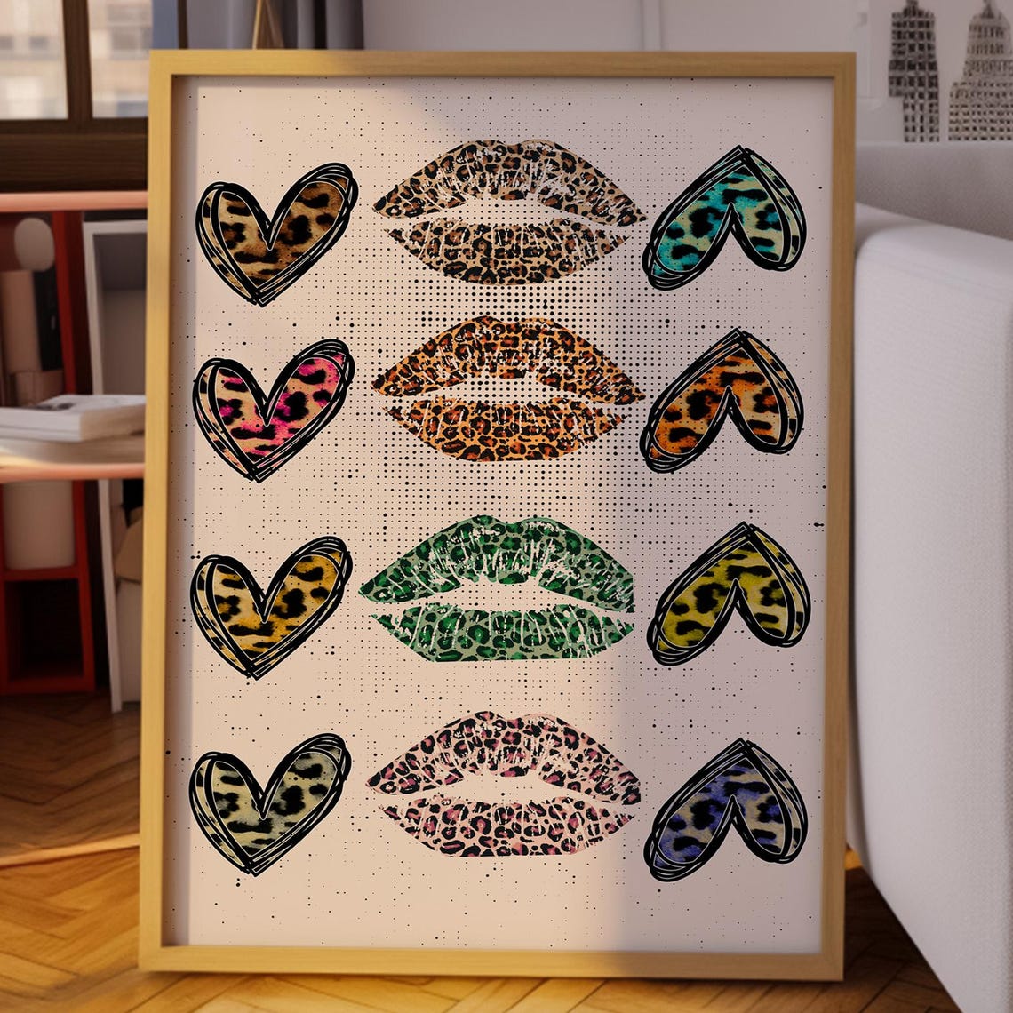 Leopard Lips Heart Colorful And Hearts Wall Art Bold Pop Decor Fun Modern Print For Trendy Interiors