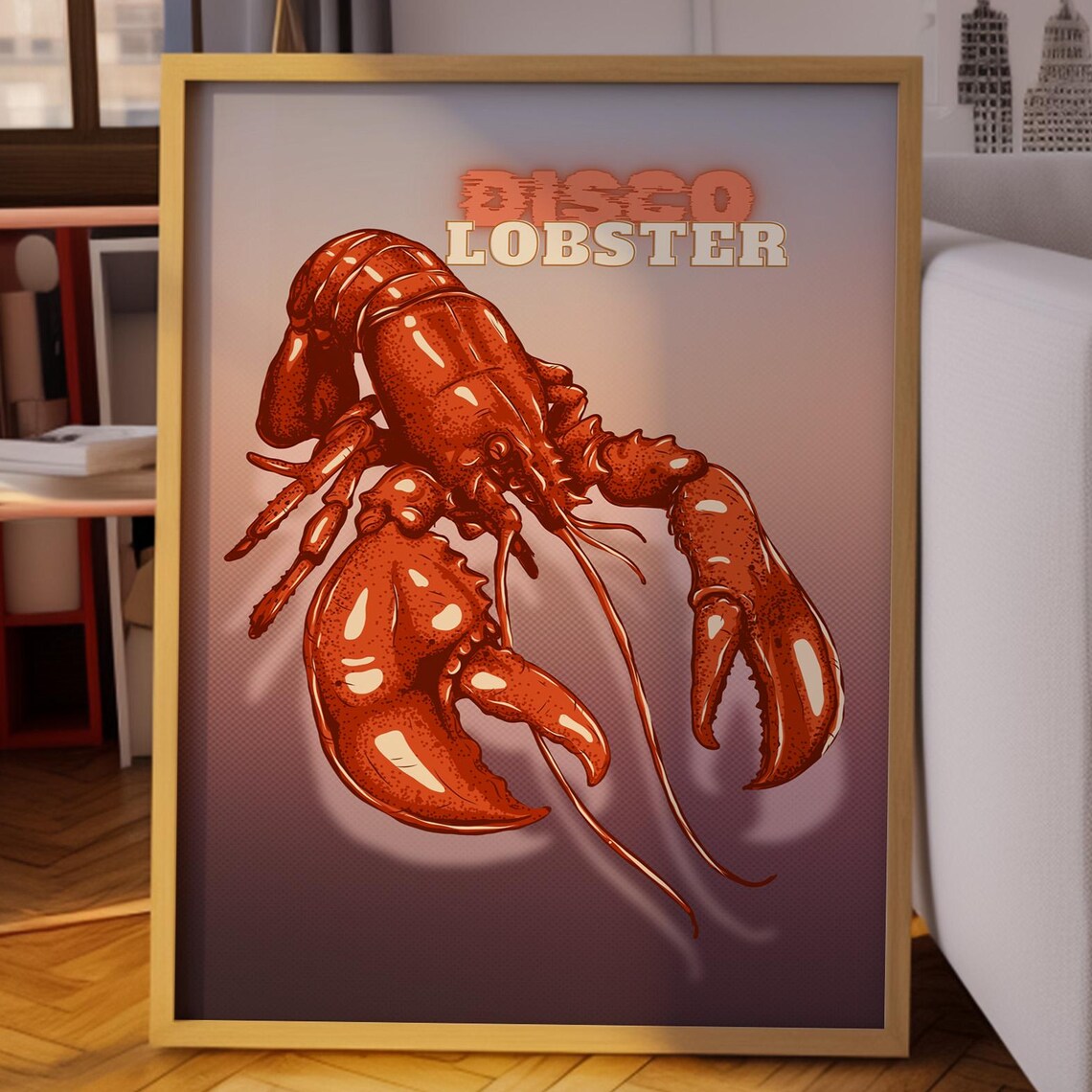 Disco Lobster Retro Poster Kitchen Decor Trendy Food Art Vintage Gift 80s Vibe Artwork