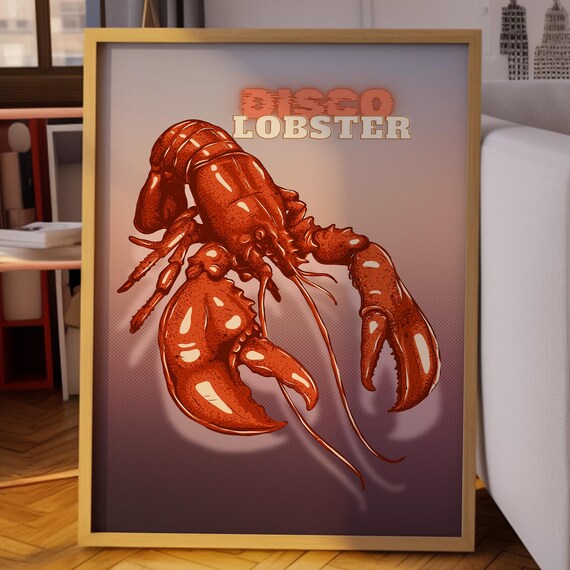 Disco Lobster Retro Poster Kitchen Decor Trendy Food Art Vintage Gift 80s Vibe Artwork