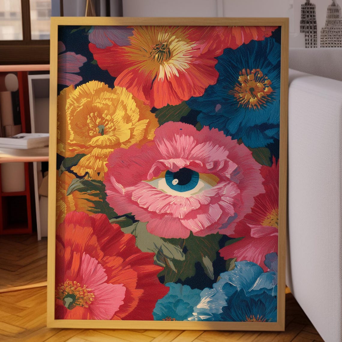 Eyeball Wall Art Surreal Floral Eye Print Colorful Botanical Decor Unique Pop Flower Illustration Modern Boho Home Poster